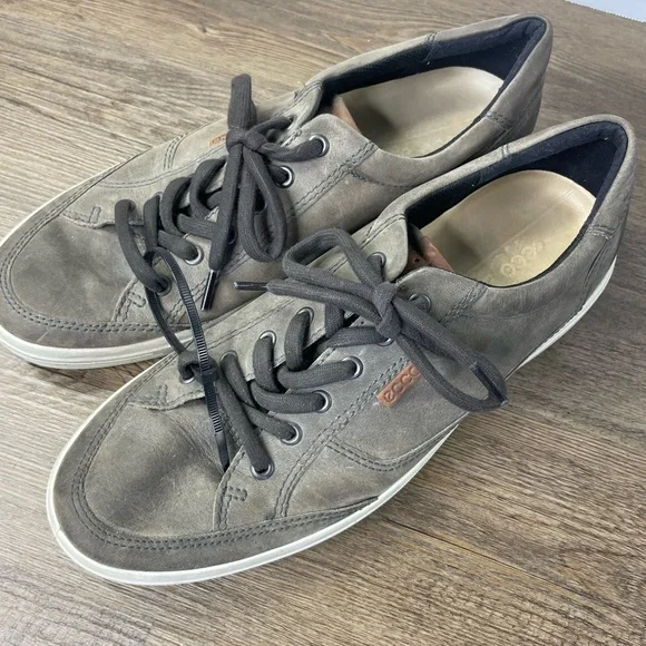 ECCO Men’s Nubuck  Grey Soft Leather Fashion Low Top Lace Up Shoes Sneakers, 10 - Picture 3 of 8